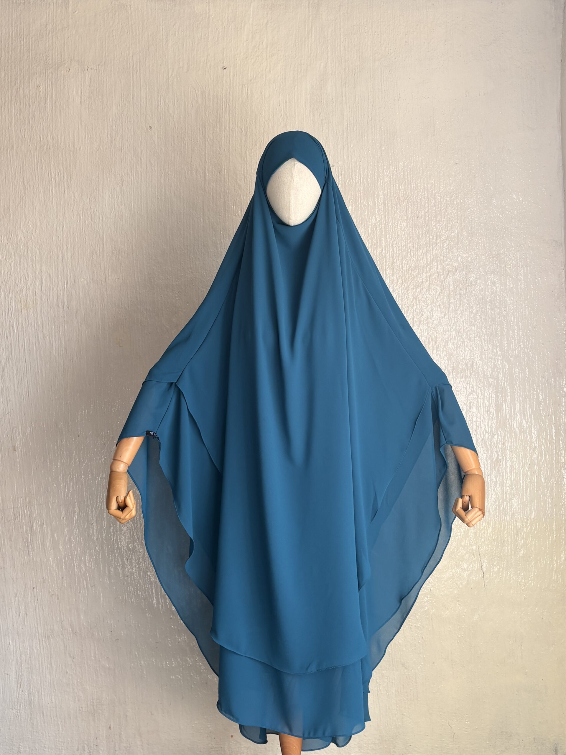 Deep Teal long full-coverage two-layer chiffon khimar