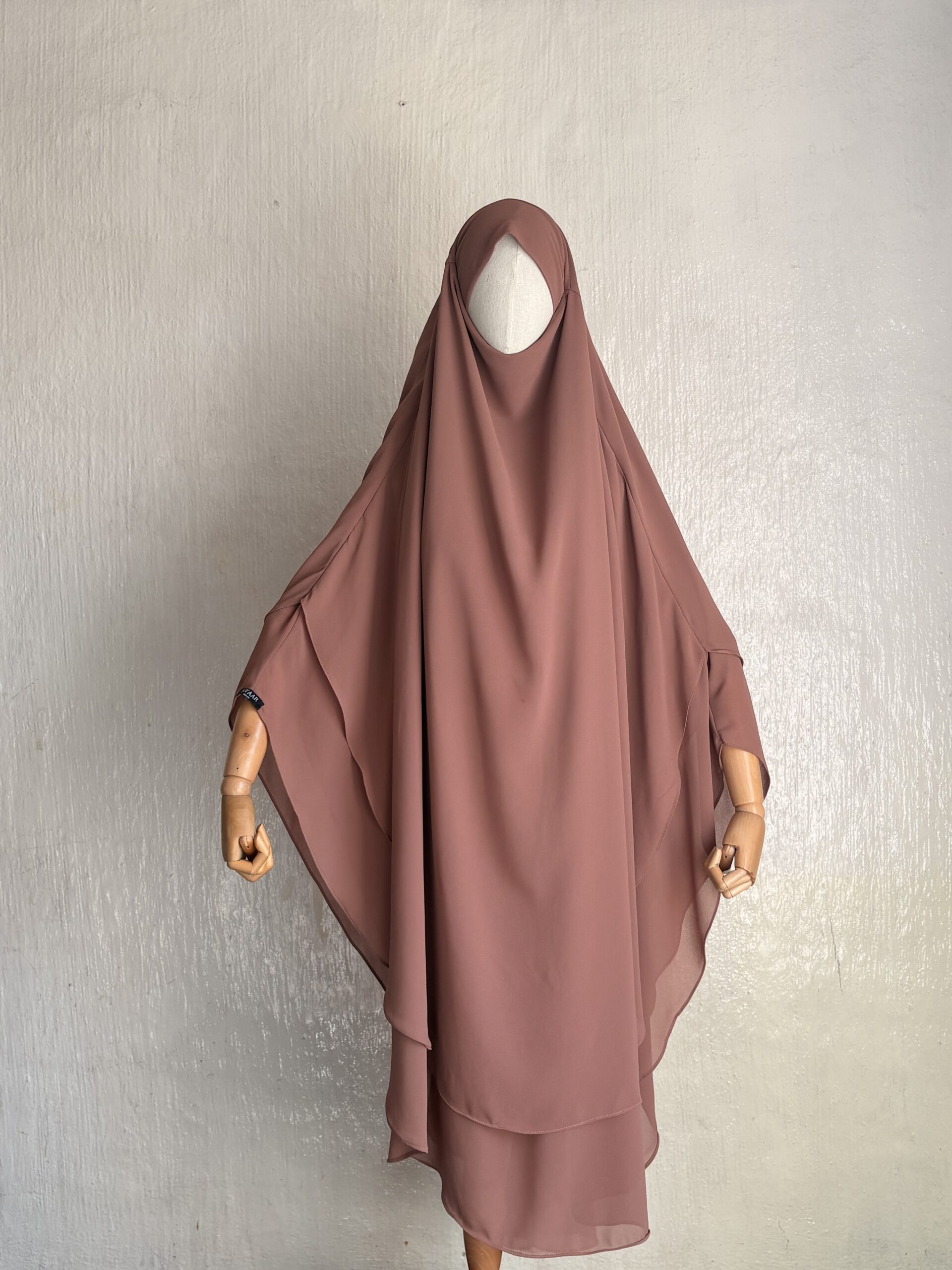 Deep Blush long full-coverage two-layer chiffon khimar