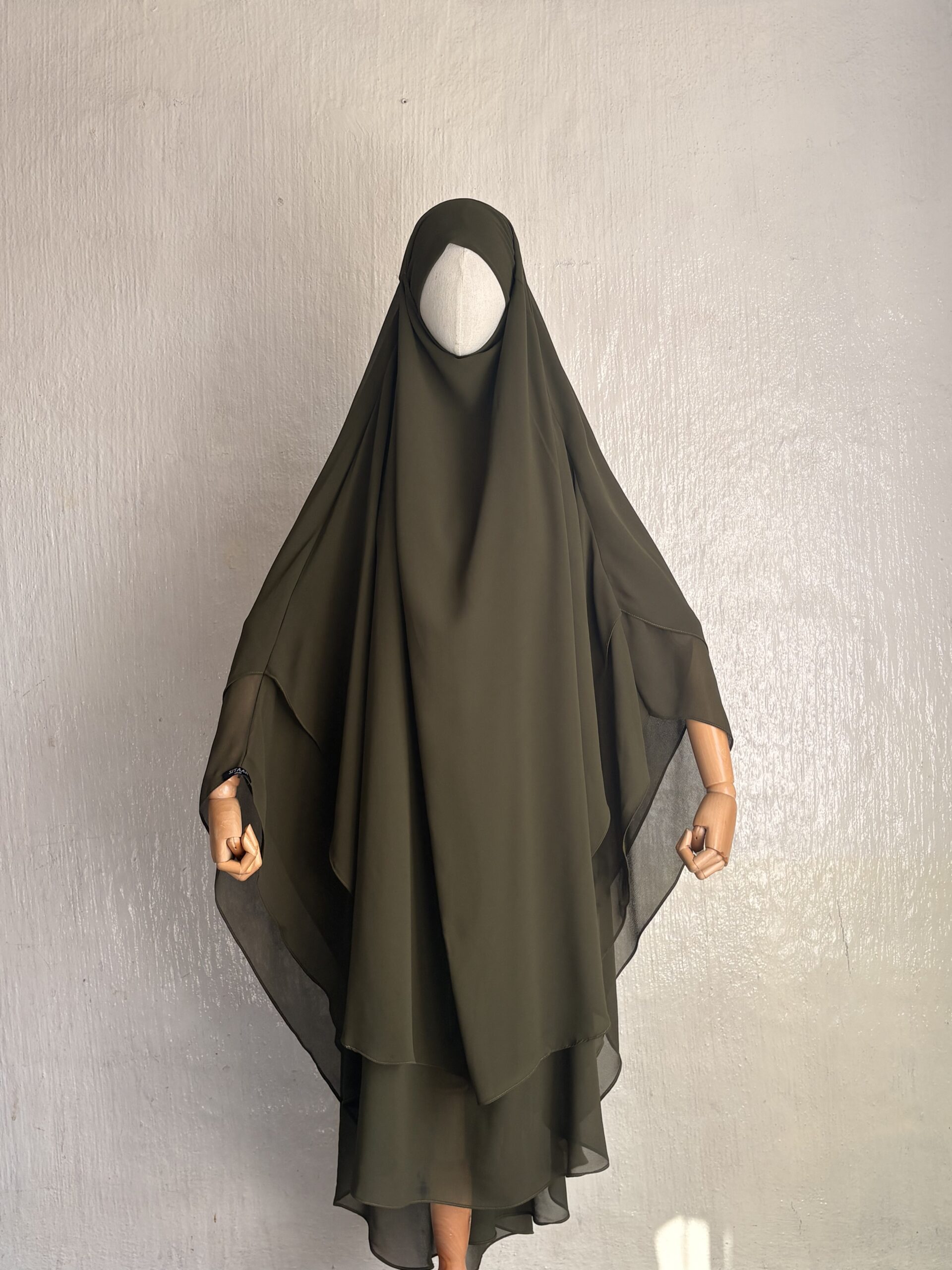 Earth green full coverage chiffon khimar with two layers